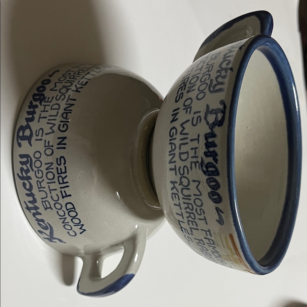 Louisville Stoneware 1982 Kentucky Burgoo Ceramic Soup Bowl with Blue Accents - Picture 2 of 9